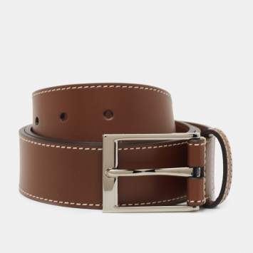 Pre Owned Burberry Tan Leather Louis Buckle Belt 90CM