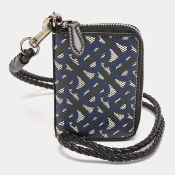 Pre Owned Burberry Tri Color Tb Monogram Coated Canvas and Leather Ferris Zip Around Lanyard
