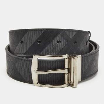Pre Owned Burberry Charcoal Check Coated Canvas and Leather Reversible Buckle Belt 80CM