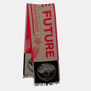 Pre Owned Burberry Beige See the Future Wool Football Scarf