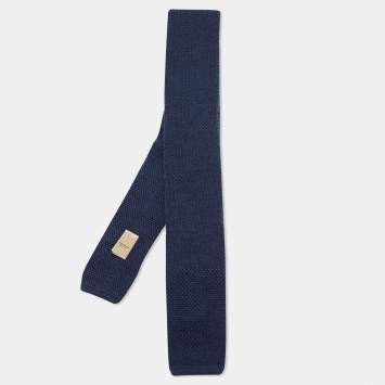 Pre Owned Burberry Navy Blue Kennet Wool Knit Slim Tie