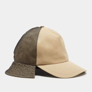 Pre Owned Burberry Beige Cotton & Mesh Trucker Bucket Hat S