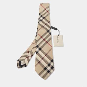 Pre Owned Burberry Beige Giant Check Rohan Silk Tie