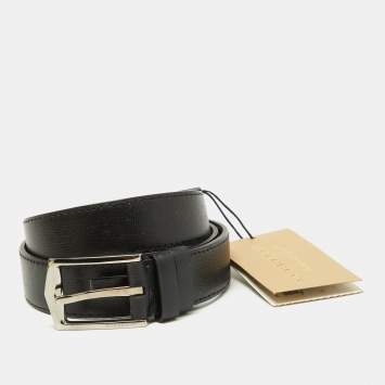 Pre Owned Burberry Black Leather Buckle Belt 90CM