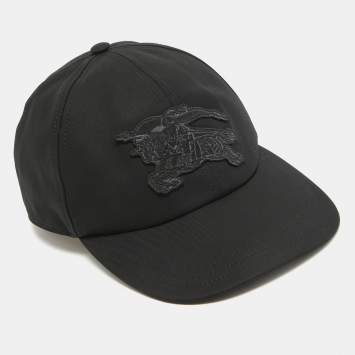 Pre Owned Burberry Black EKD Appliqued Cotton Baseball Cap M