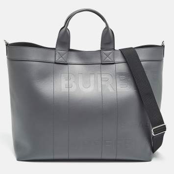 Pre Owned Burberry Ash Grey Leather Ormond Tote