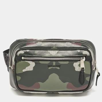 Pre Owned Burberry Mangrove Green Camo Coated Canvas West Belt Bag