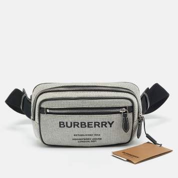 Pre Owned Burberry Grey/Black Canvas and Leather West Belt Bag