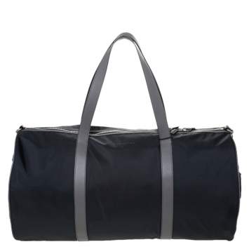 Pre Owned Burberry Black/Beige Nylon Large Kennedy Duffle Bag