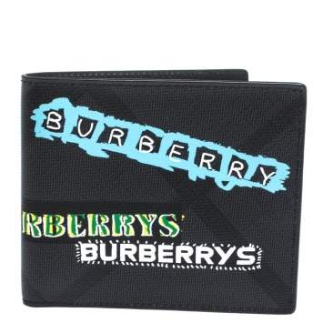 Pre Owned Burberry Black Printed Check Coated Canvas Bill Bifold Wallet