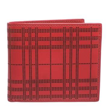 Pre Owned Burberry Red Perforated Leather Bill Bifold Wallet