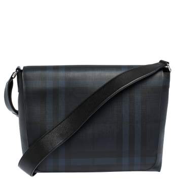 Pre Owned Burberry Black Check PVC and Leather Large Burleigh Messenger Bag