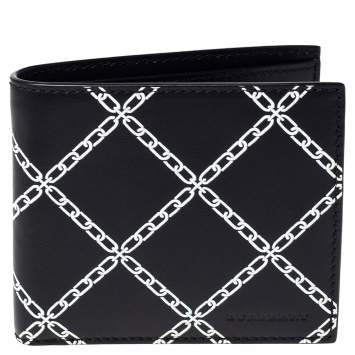 Pre Owned Burberry Black/White Leather Bifold Wallet