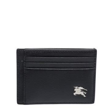 Pre Owned Burberry Black Leather Equestrian Knight Device Card Holder