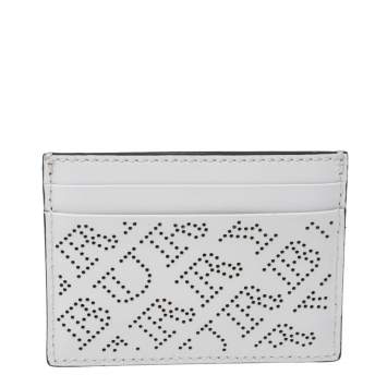 Pre Owned Burberry White Perforated Leather Sandon Card Holder