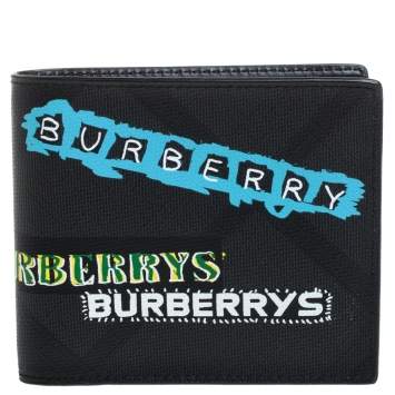 Pre Owned Burberry Black Printed Check Coated Canvas Bill Bifold Wallet