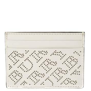 Pre Owned Burberry White Perforated Leather Sandon Card Holder