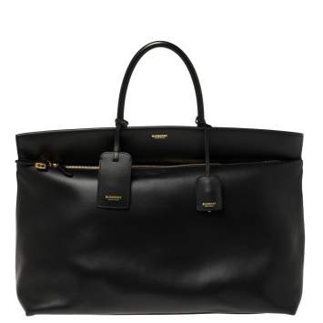 Pre Owned Burberry Black Leather Extra Large Society Top Handle Bag