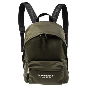 Pre Owned Burberry Green Nylon Logo Print Backpack