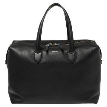 Pre Owned Burberry Black Grain Leather Lawrence Holdall Weekend Bag