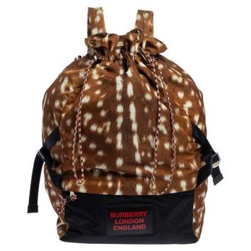 Pre Owned Burberry Tan Nylon Drawstring Backpack