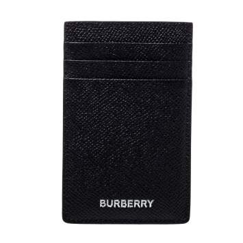 Pre Owned Burberry Black Grain Leather Elmer Card Holder