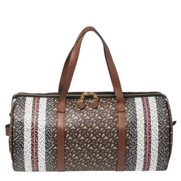 Pre Owned Burberry Bridle Brown Coated Canvas Medium Kennedy Duffle Bag