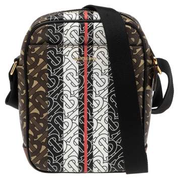 Pre Owned Burberry Bridle Brown Coated Canvas and Leather Thornton Crossbody Bag