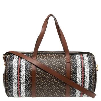 Pre Owned Burberry Bridle Brown Coated Canvas Medium Kennedy Duffle Bag