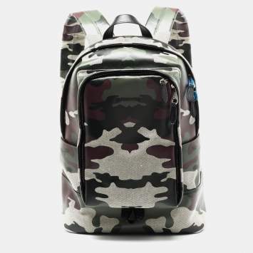 Pre Owned Burberry Green Camouflage Coated and Canvas Large Jack Backpack