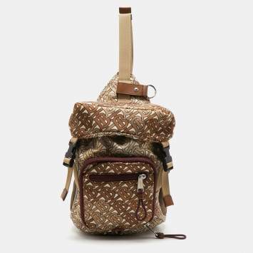 Pre Owned Burberry Beige TB Monogram Nylon Leo Belt Pack Bag
