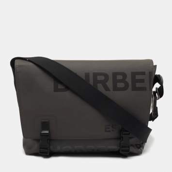 Pre Owned Burberry Grey/Black Horseferry Print Coated Canvas Messenger Bag