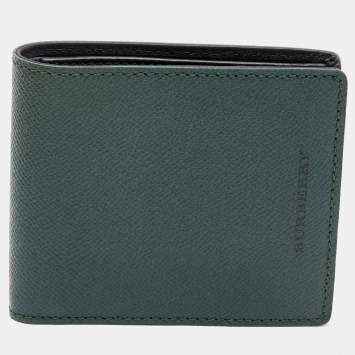Pre Owned Burberry Dark Green Leather Bifold Wallet