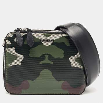Pre Owned Burberry Green Camo Print Leather Sutton Crossbody Bag
