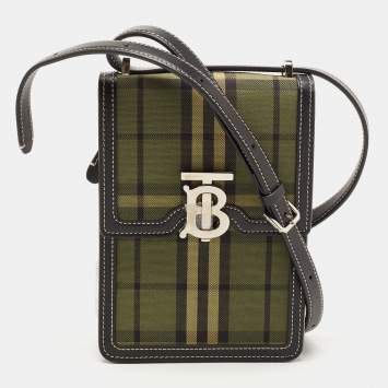 Pre Owned Burberry Black/Green Checkered Canvas and Leather Robin Crossbody Bag