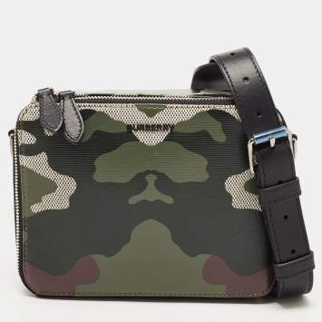 Pre Owned Burberry Green Camo Print Canvas Sutton Crossbody Bag