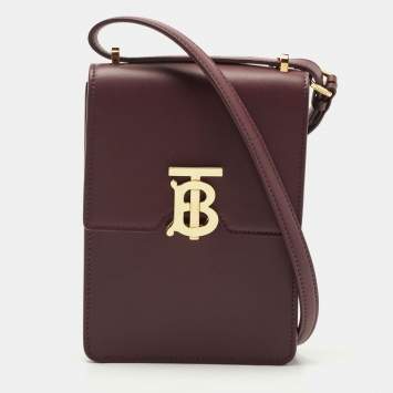 Pre Owned Burberry Deep Maroon Leather Robin Crossbody Bag