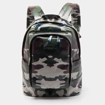 Pre Owned Burberry Green Camouflage Coated Canvas Large Jack Backpack