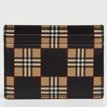 Pre Owned Burberry Beige/Black Checkerboard Leather Sandon Card Holder