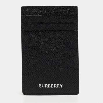 Pre Owned Burberry Black Grain Leather Elmer Card Holder
