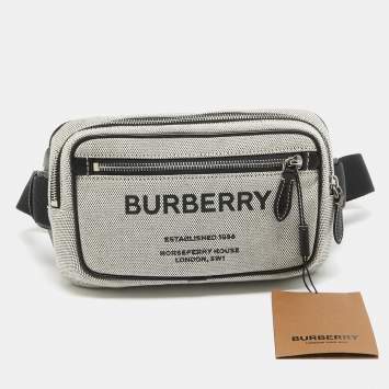 Pre Owned Burberry Grey/Black Canvas and Leather West Belt Bag