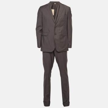 Pre Owned Burberry Grey Wool Blend Single Breasted Pants Suit XL