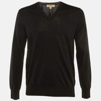 Pre Owned Burberry Black Merino Wool Benton V-Neck Sweater S