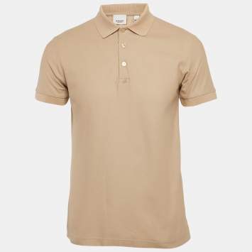 Pre Owned Burberry Beige Cotton Pique Polo T-Shirt S