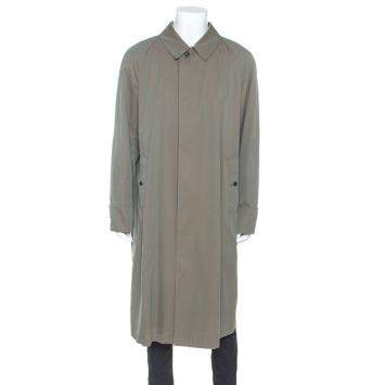 Pre Owned Burberry Chalk Green Cotton Brighton Extra Long Trench Coat 3XL