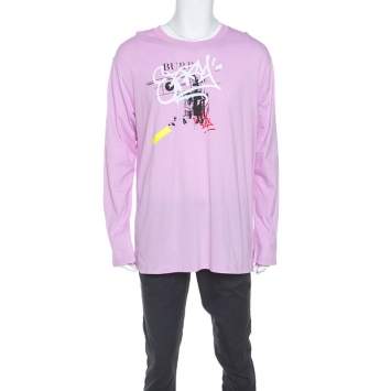Pre Owned Burberry Light Pink Printed Jersey Long Sleeve Cordan T-Shirt L