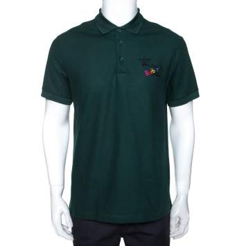 Pre Owned Burberry Green Triple Archive Logo Embroidered Cotton Polo T-Shirt M
