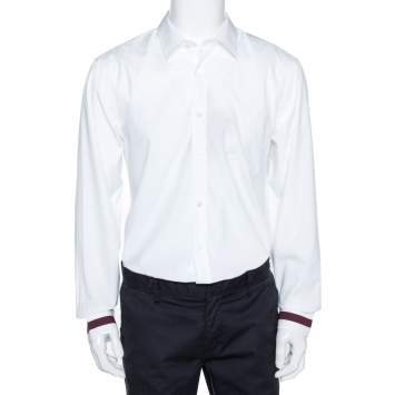 Pre Owned Burberry White Cotton Striped Cuff Reynoldton Sport Shirt XXL