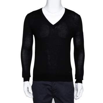 مملوكة مسبقًا Burberry Black Merino Wool Lainson V-Neck Sweater S
