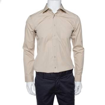 Pre Owned Burberry Stone Stretch Cotton Long Sleeve Shirt S